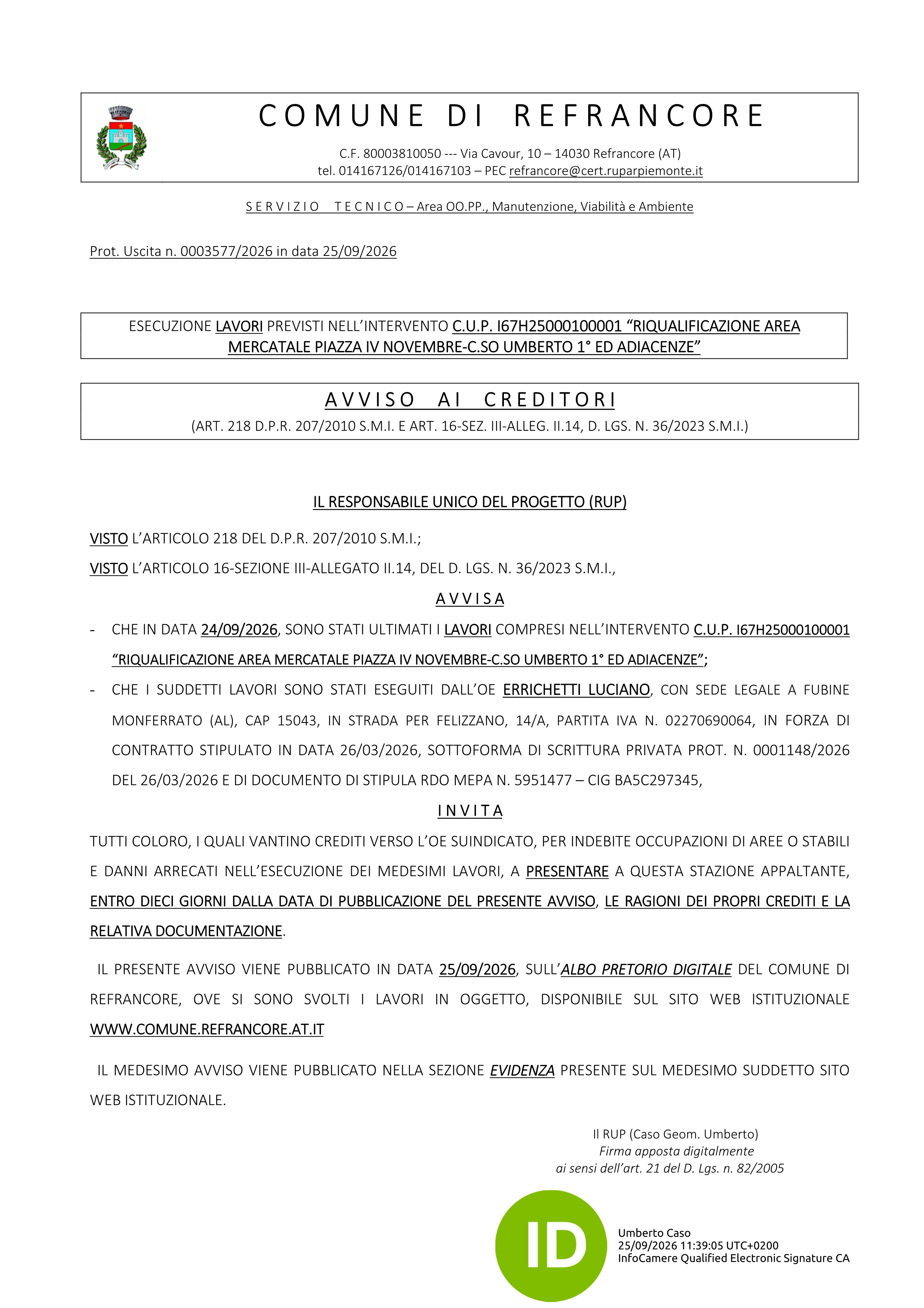 Avviso ai creditori